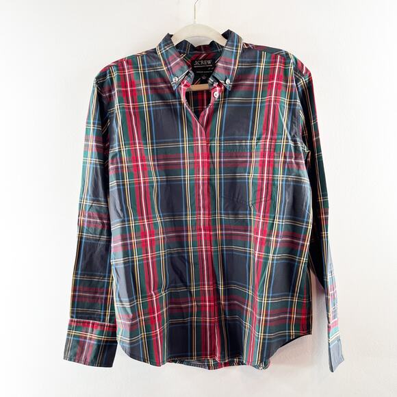 J. Crew Embellished Garcon Button Up Cotton Shirt in Tartan Plaid Poplin Green 6 - Picture 4 of 6